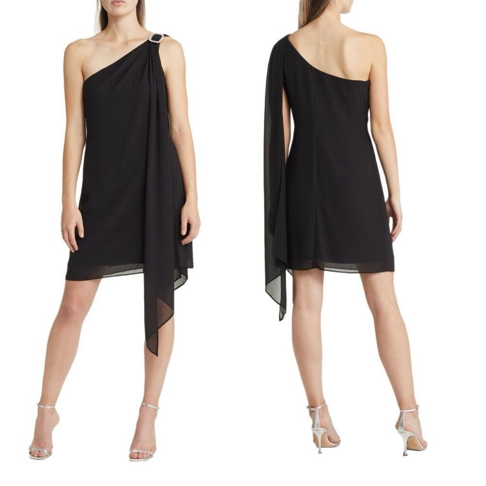NWT Vince Camuto one shoulder cocktail dress in black. Size 6